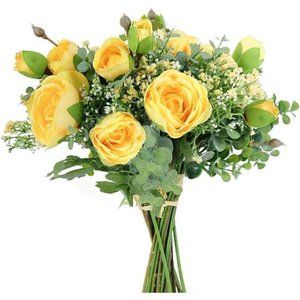 Artificial Fall Flowers 2Bundles Silk Peony Roses Babys Breath Eucalyptus Leaves